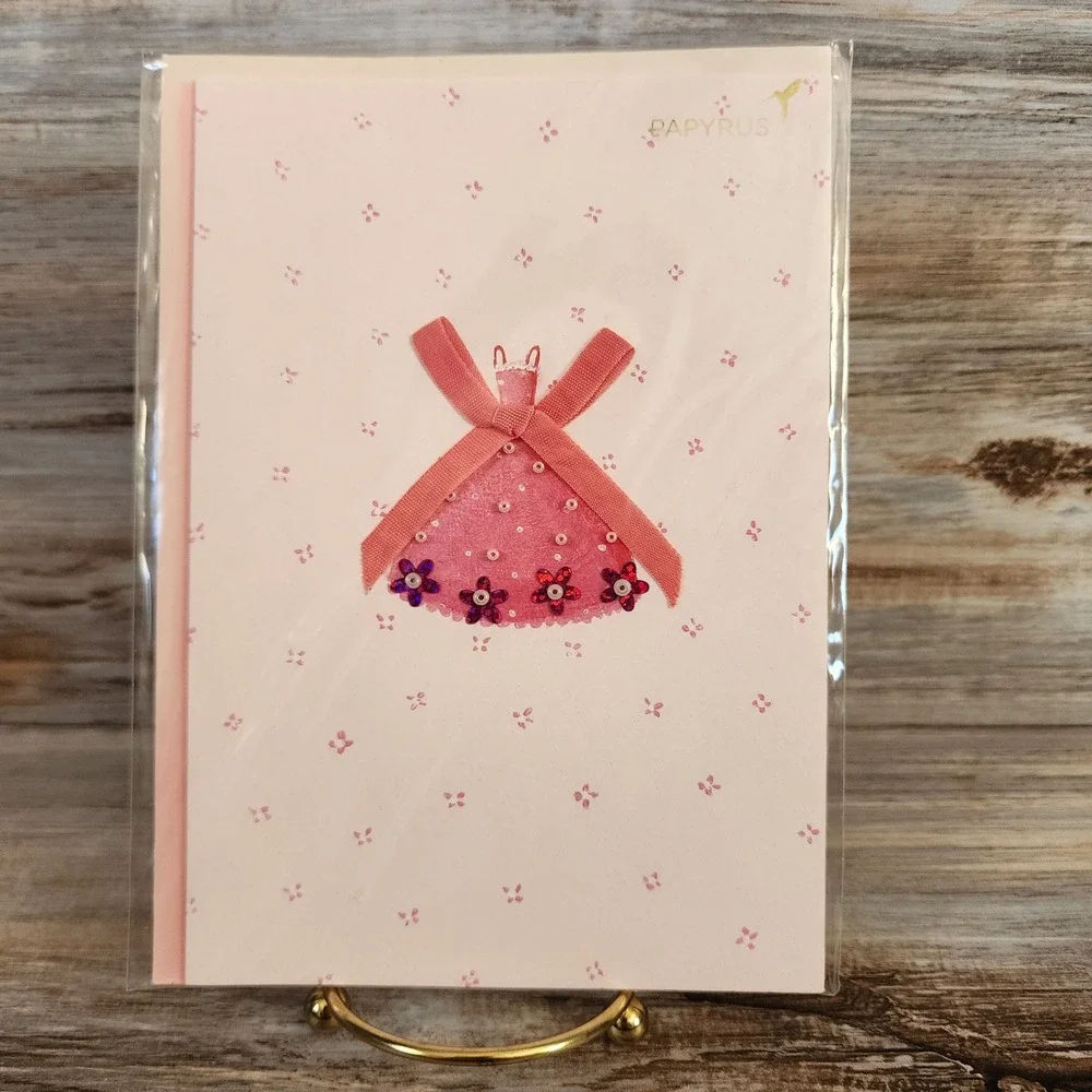 Papyrus Pink Dress Birthday Card Sequins Beads Ribbon Princess BD 400710